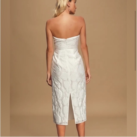 Lulus From this Day White Floral Jacquard Strapless Midi Dress NWT - Picture 3 of 16